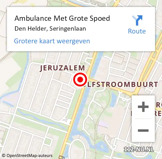 Locatie op kaart van de 112 melding: Ambulance Met Grote Spoed Naar Den Helder, Seringenlaan op 14 juni 2024 15:42