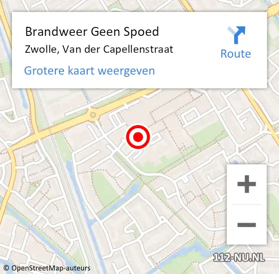 Locatie op kaart van de 112 melding: Brandweer Geen Spoed Naar Zwolle, Van der Capellenstraat op 14 juni 2024 15:52