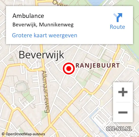 Locatie op kaart van de 112 melding: Ambulance Beverwijk, Munnikenweg op 14 juni 2024 15:52