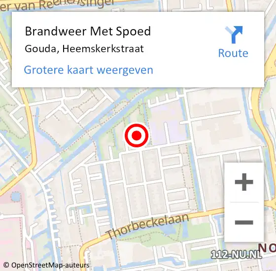 Locatie op kaart van de 112 melding: Brandweer Met Spoed Naar Gouda, Heemskerkstraat op 14 juni 2024 15:55