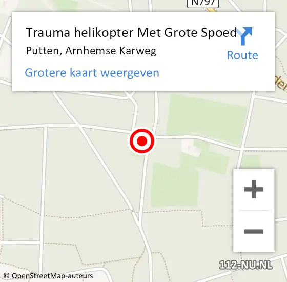 Locatie op kaart van de 112 melding: Trauma helikopter Met Grote Spoed Naar Putten, Arnhemse Karweg op 14 juni 2024 15:57