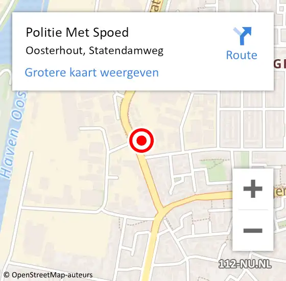 Locatie op kaart van de 112 melding: Politie Met Spoed Naar Oosterhout, Statendamweg op 14 juni 2024 15:58