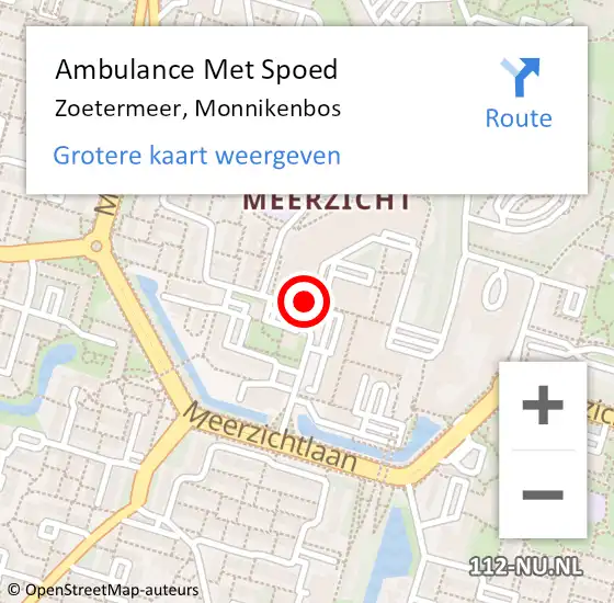 Locatie op kaart van de 112 melding: Ambulance Met Spoed Naar Zoetermeer, Monnikenbos op 14 juni 2024 16:14