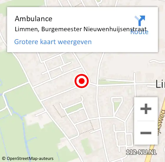 Locatie op kaart van de 112 melding: Ambulance Limmen, Burgemeester Nieuwenhuijsenstraat op 14 juni 2024 16:24