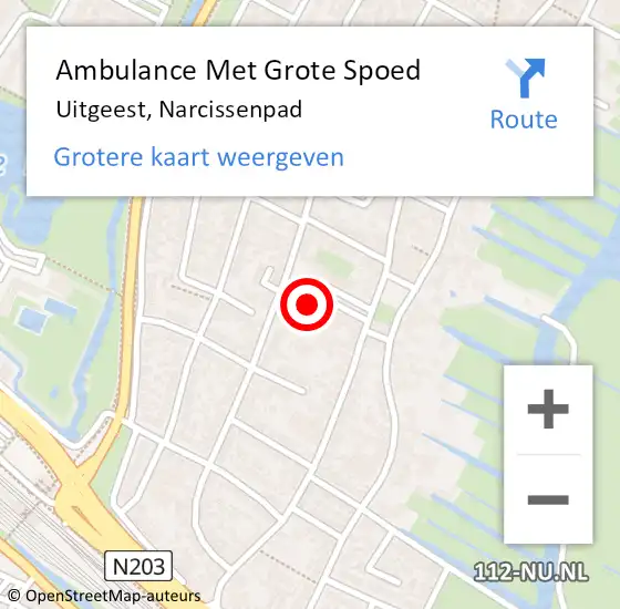 Locatie op kaart van de 112 melding: Ambulance Met Grote Spoed Naar Uitgeest, Narcissenpad op 14 juni 2024 16:30