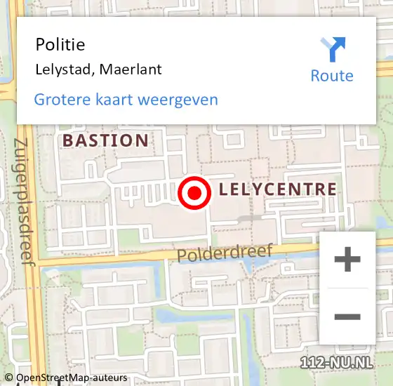 Locatie op kaart van de 112 melding: Politie Lelystad, Maerlant op 14 juni 2024 16:35