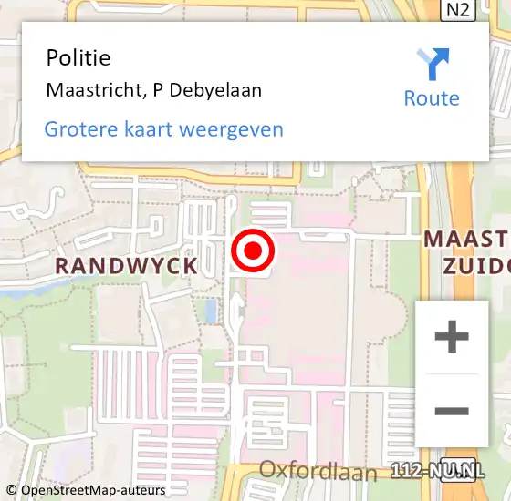 Locatie op kaart van de 112 melding: Politie Maastricht, P Debyelaan op 14 juni 2024 16:43