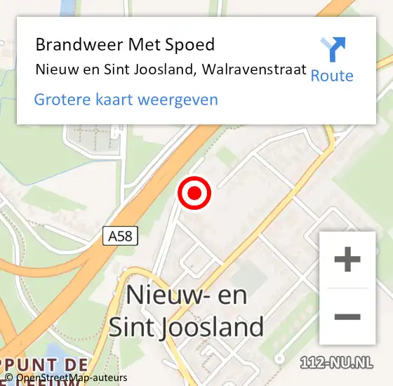 Locatie op kaart van de 112 melding: Brandweer Met Spoed Naar Nieuw en Sint Joosland, Walravenstraat op 14 juni 2024 16:51