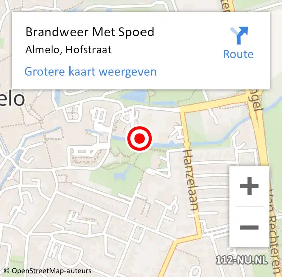 Locatie op kaart van de 112 melding: Brandweer Met Spoed Naar Almelo, Hofstraat op 14 juni 2024 17:08