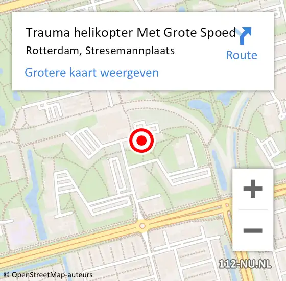 Locatie op kaart van de 112 melding: Trauma helikopter Met Grote Spoed Naar Rotterdam, Stresemannplaats op 14 juni 2024 17:30