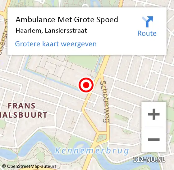 Locatie op kaart van de 112 melding: Ambulance Met Grote Spoed Naar Haarlem, Lansiersstraat op 14 juni 2024 17:41