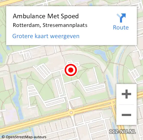 Locatie op kaart van de 112 melding: Ambulance Met Spoed Naar Rotterdam, Stresemannplaats op 14 juni 2024 18:00