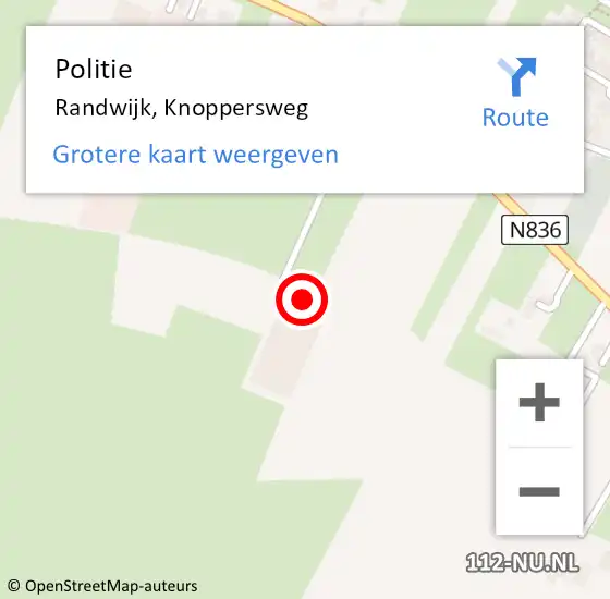 Locatie op kaart van de 112 melding: Politie Randwijk, Knoppersweg op 14 juni 2024 18:01