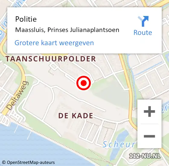 Locatie op kaart van de 112 melding: Politie Maassluis, Prinses Julianaplantsoen op 14 juni 2024 18:02