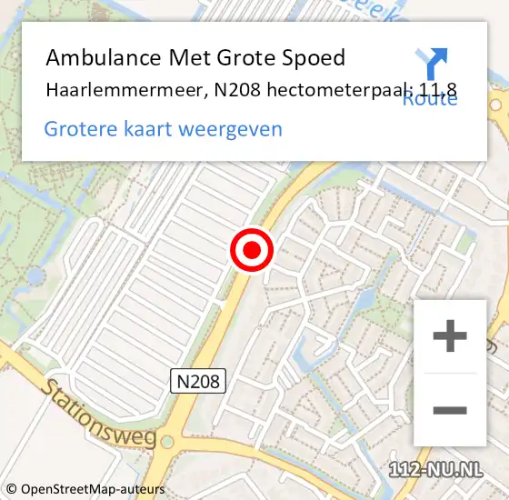 Locatie op kaart van de 112 melding: Ambulance Met Grote Spoed Naar Haarlemmermeer, N208 hectometerpaal: 11,8 op 14 juni 2024 18:03