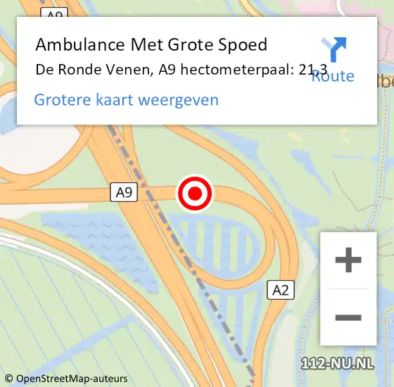 Locatie op kaart van de 112 melding: Ambulance Met Grote Spoed Naar De Ronde Venen, A9 hectometerpaal: 21,3 op 14 juni 2024 18:03