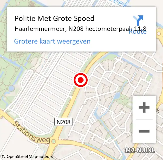 Locatie op kaart van de 112 melding: Politie Met Grote Spoed Naar Haarlemmermeer, N208 hectometerpaal: 11,8 op 14 juni 2024 18:06