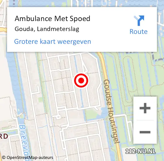 Locatie op kaart van de 112 melding: Ambulance Met Spoed Naar Gouda, Landmeterslag op 14 juni 2024 18:14