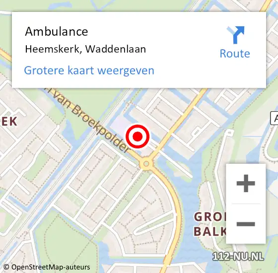 Locatie op kaart van de 112 melding: Ambulance Heemskerk, Waddenlaan op 14 juni 2024 18:23