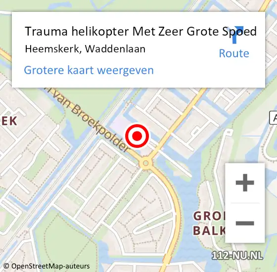 Locatie op kaart van de 112 melding: Trauma helikopter Met Zeer Grote Spoed Naar Heemskerk, Waddenlaan op 14 juni 2024 18:24