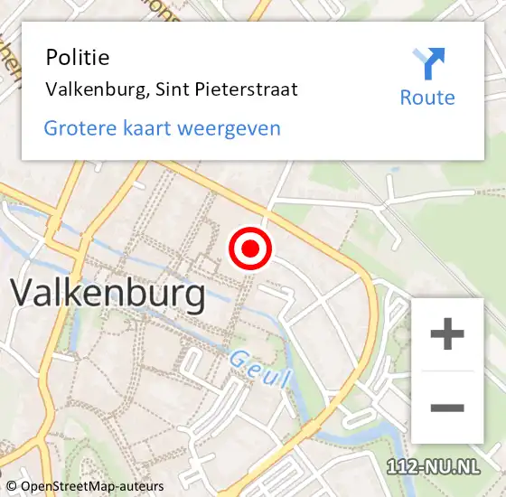 Locatie op kaart van de 112 melding: Politie Valkenburg, Sint Pieterstraat op 14 juni 2024 18:40