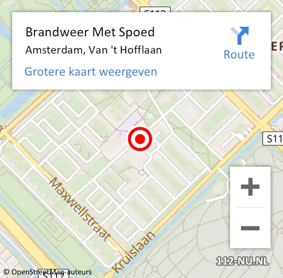Locatie op kaart van de 112 melding: Brandweer Met Spoed Naar Amsterdam, Van 't Hofflaan op 14 juni 2024 18:43