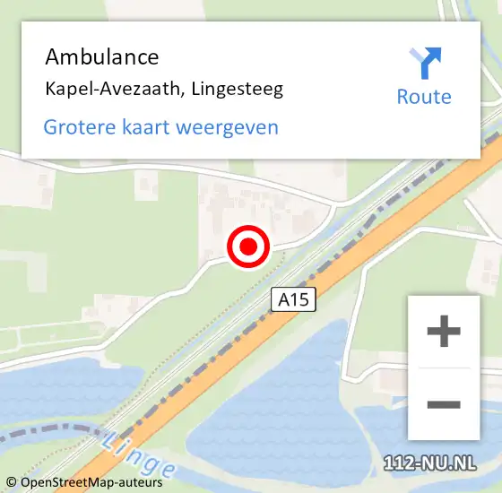 Locatie op kaart van de 112 melding: Ambulance Kapel-Avezaath, Lingesteeg op 9 oktober 2014 13:34