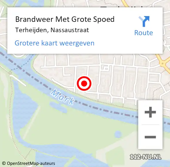 Locatie op kaart van de 112 melding: Brandweer Met Grote Spoed Naar Terheijden, Nassaustraat op 14 juni 2024 19:08