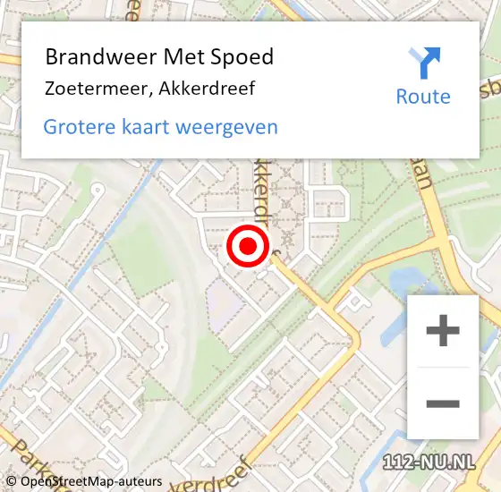 Locatie op kaart van de 112 melding: Brandweer Met Spoed Naar Zoetermeer, Akkerdreef op 14 juni 2024 19:25