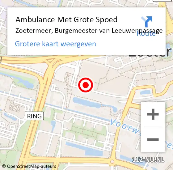 Locatie op kaart van de 112 melding: Ambulance Met Grote Spoed Naar Zoetermeer, Burgemeester van Leeuwenpassage op 14 juni 2024 19:34