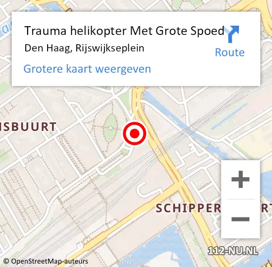 Locatie op kaart van de 112 melding: Trauma helikopter Met Grote Spoed Naar Den Haag, Rijswijkseplein op 14 juni 2024 20:01