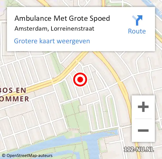 Locatie op kaart van de 112 melding: Ambulance Met Grote Spoed Naar Amsterdam, Lorreinenstraat op 14 juni 2024 20:01