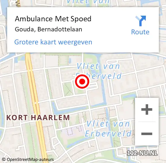 Locatie op kaart van de 112 melding: Ambulance Met Spoed Naar Gouda, Bernadottelaan op 14 juni 2024 20:19