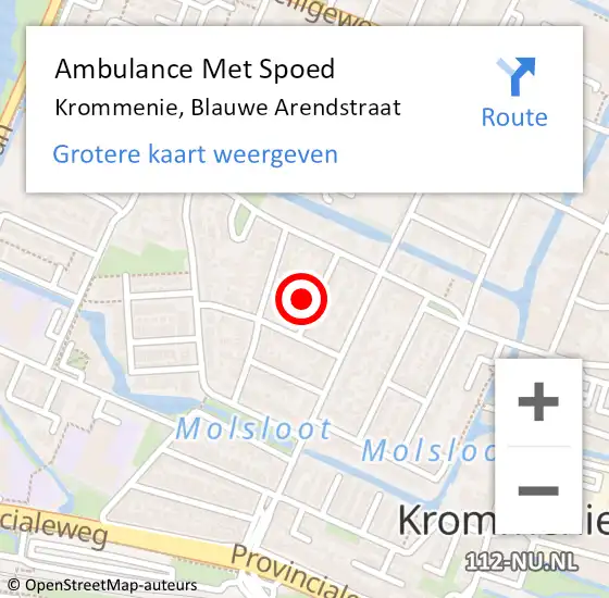 Locatie op kaart van de 112 melding: Ambulance Met Spoed Naar Krommenie, Blauwe Arendstraat op 14 juni 2024 20:22