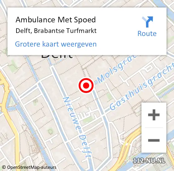 Locatie op kaart van de 112 melding: Ambulance Met Spoed Naar Delft, Brabantse Turfmarkt op 14 juni 2024 20:27