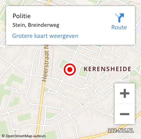 Locatie op kaart van de 112 melding: Politie Stein, Breinderweg op 14 juni 2024 20:27