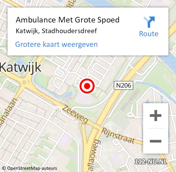 Locatie op kaart van de 112 melding: Ambulance Met Grote Spoed Naar Katwijk, Stadhoudersdreef op 14 juni 2024 20:38