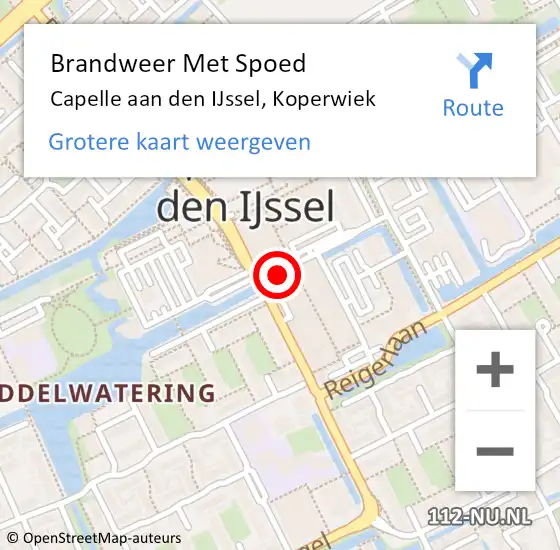 Locatie op kaart van de 112 melding: Brandweer Met Spoed Naar Capelle aan den IJssel, Koperwiek op 14 juni 2024 20:38