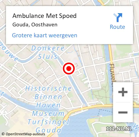 Locatie op kaart van de 112 melding: Ambulance Met Spoed Naar Gouda, Oosthaven op 14 juni 2024 20:40