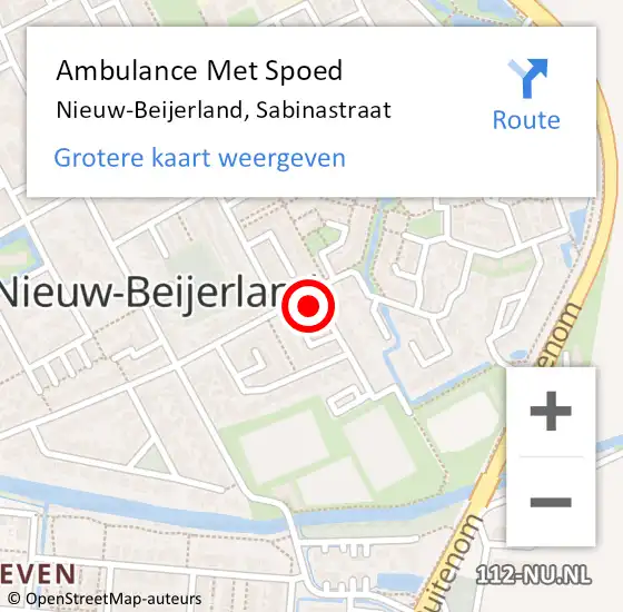 Locatie op kaart van de 112 melding: Ambulance Met Spoed Naar Nieuw-Beijerland, Sabinastraat op 14 juni 2024 20:41