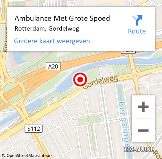 Locatie op kaart van de 112 melding: Ambulance Met Grote Spoed Naar Rotterdam, Gordelweg op 14 juni 2024 20:42