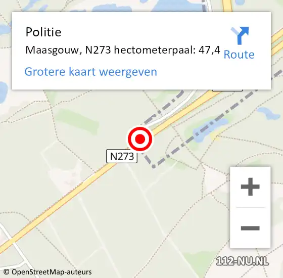 Locatie op kaart van de 112 melding: Politie Maasgouw, N273 hectometerpaal: 47,4 op 14 juni 2024 20:47