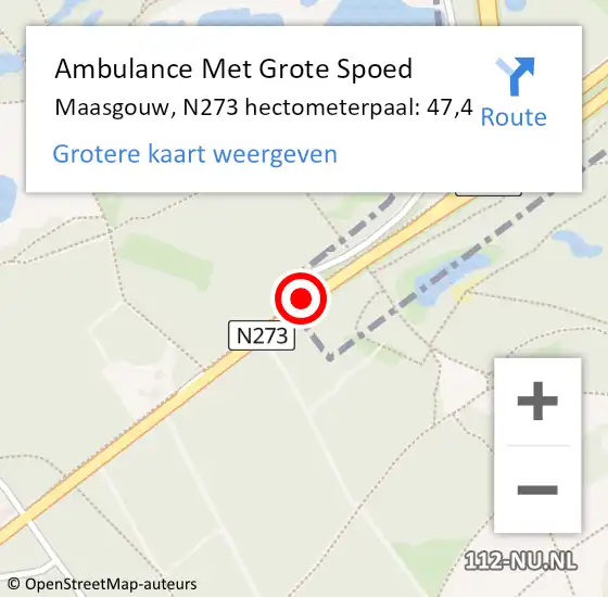 Locatie op kaart van de 112 melding: Ambulance Met Grote Spoed Naar Maasgouw, N273 hectometerpaal: 47,4 op 14 juni 2024 20:51