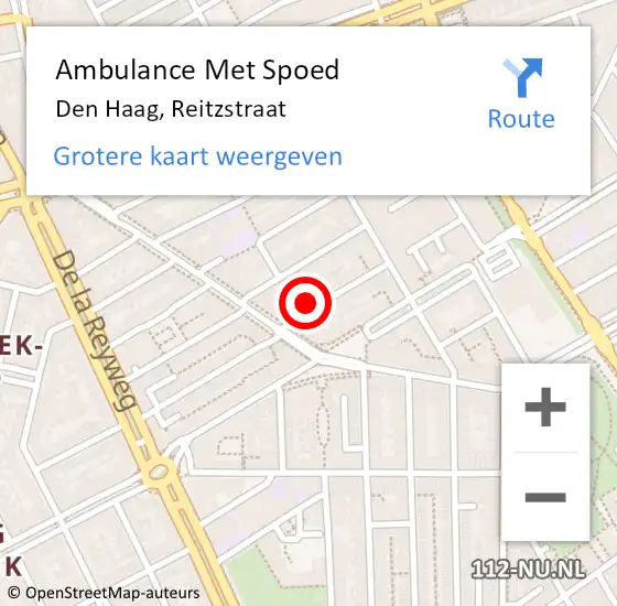 Locatie op kaart van de 112 melding: Ambulance Met Spoed Naar Den Haag, Reitzstraat op 14 juni 2024 20:54