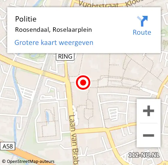 Locatie op kaart van de 112 melding: Politie Roosendaal, Roselaarplein op 14 juni 2024 21:45