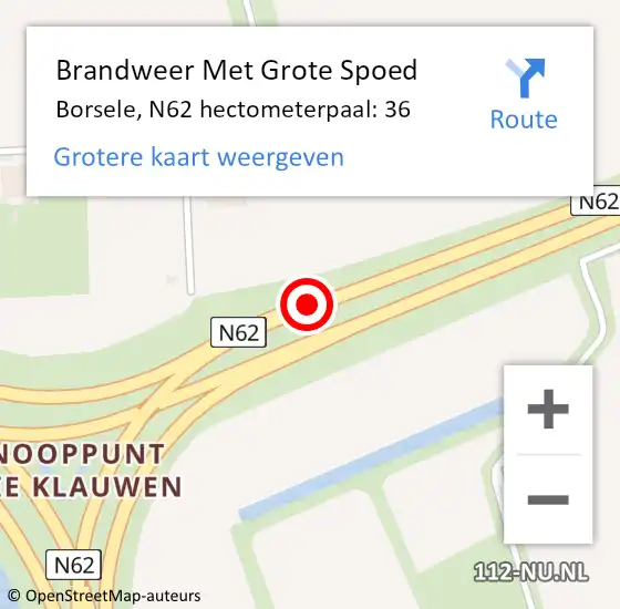 Locatie op kaart van de 112 melding: Brandweer Met Grote Spoed Naar Borsele, N62 hectometerpaal: 36 op 14 juni 2024 21:53