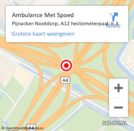 Locatie op kaart van de 112 melding: Ambulance Met Spoed Naar Pijnacker-Nootdorp, A12 hectometerpaal: 6,3 op 14 juni 2024 21:59