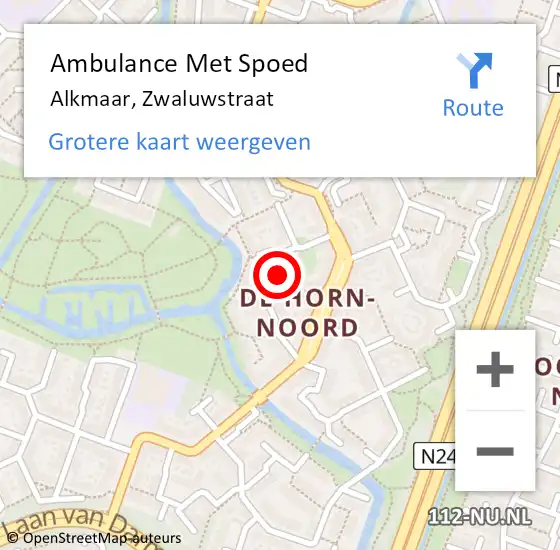 Locatie op kaart van de 112 melding: Ambulance Met Spoed Naar Alkmaar, Zwaluwstraat op 14 juni 2024 22:00