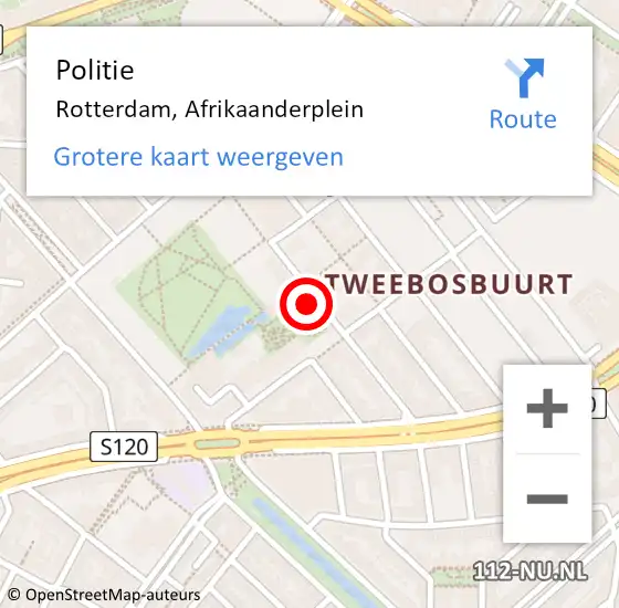 Locatie op kaart van de 112 melding: Politie Rotterdam, Afrikaanderplein op 14 juni 2024 22:02