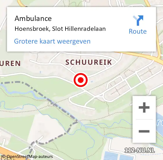 Locatie op kaart van de 112 melding: Ambulance Hoensbroek, Slot Hillenradelaan op 9 oktober 2014 13:50